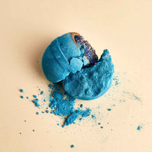 Load image into Gallery viewer, Miss Patisserie night geode bath ball. Image shows a vibrant blue crumbled bath bomb. Vegan and cruelty-free. Available at Lovethical along with plenty of other vegan and cruelty-free beauty products, makeup, make up, toiletries and cosmetics for all your gift and present needs. 
