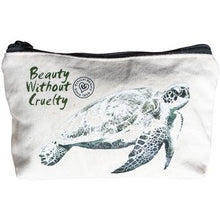 Load image into Gallery viewer, Beauty Without Cruelty makeup bag with a turle printed on the front. Vegan and cruelty-free. Available at Lovethical along with plenty of other vegan and cruelty-free beauty products, makeup, make up, toiletries and cosmetics for all your gift and present needs. 
