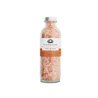 Bloomtown Himalayan salt soak glass bottle - The Grove - blood orange and pink grapefruit. Vegan and cruelty-free. Available at Lovethical along with plenty of other vegan and cruelty-free beauty products, makeup, make up, toiletries and cosmetics for all your gift and present needs. 