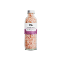 Bloomtown Himalayan salt soak glass bottle - The Hedgerow - blackberry and honeysuckle. Vegan and cruelty-free. Available at Lovethical along with plenty of other vegan and cruelty-free beauty products, makeup, make up, toiletries and cosmetics for all your gift and present needs. 