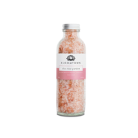 Bloomtown Himalayan salt soak glass bottle - The Rose Garden - musk rose and white flowers. Vegan and cruelty-free. Available at Lovethical along with plenty of other vegan and cruelty-free beauty products, makeup, make up, toiletries and cosmetics for all your gift and present needs. 