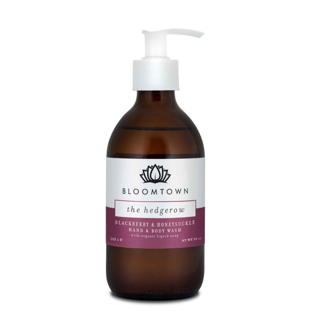 Bloomtown hand and body wash - the hedgerow - blackberry and honeysuckle. Vegan and cruelty-free. Available at Lovethical along with plenty of other vegan and cruelty-free beauty products, makeup, make up, toiletries and cosmetics for all your gift and present needs. 