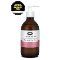 Bloomtown hand and body wash - the rose garden - musk rose and white flowers. Vegan and cruelty-free. Available at Lovethical along with plenty of other vegan and cruelty-free beauty products, makeup, make up, toiletries and cosmetics for all your gift and present needs. 