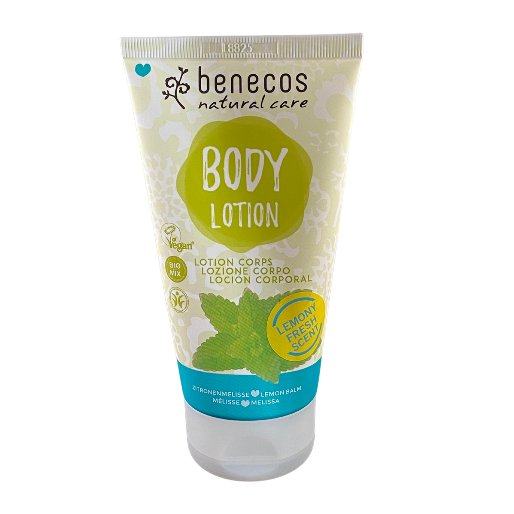 benecos body lotion - melissa lemon balm. Vegan and cruelty-free. Available at Lovethical along with plenty of other vegan and cruelty-free beauty products, makeup, make up, toiletries and cosmetics for all your gift and present needs. 