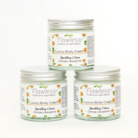 Flawless body cream - sparkling citrus. Image shows three of the products. Vegan and cruelty-free. Available at Lovethical along with plenty of other vegan and cruelty-free beauty products, makeup, make up, toiletries and cosmetics for all your gift and present needs. 
