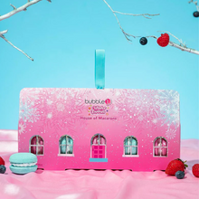 Load image into Gallery viewer, Bubble T Cosmetics Winter Berries Macaron Bath Fizzer Gift Set. Image shows the gift set with the 5 macaron-shaped bath fizzers inside. Vegan and cruelty-free. Available at Lovethical along with plenty of other vegan and cruelty-free beauty products, makeup, make up, toiletries and cosmetics for all your gift and present needs.
