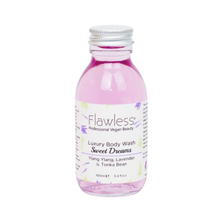 Load image into Gallery viewer, 1 glass bottle of Flawless Luxury Body Wash - Sweet Dreams - ylang ylang, lavender and tonka bean. Vegan and cruelty-free. Available at Lovethical along with plenty of other vegan and cruelty-free beauty products, makeup, make up, toiletries and cosmetics for all your gift and present needs. 
