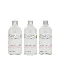 3 glass bottles of Flawless hydrating toner - rose and lavender. Vegan and cruelty-free. Available at Lovethical along with plenty of other vegan and cruelty-free beauty products, makeup, make up, toiletries and cosmetics for all your gift and present needs. 