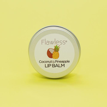 Load image into Gallery viewer, Flawless coconut and pineapple lip balm closed tin. Vegan and cruelty-free. Available at Lovethical along with plenty of other vegan and cruelty-free beauty products, makeup, make up, toiletries and cosmetics for all your gift and present needs. 
