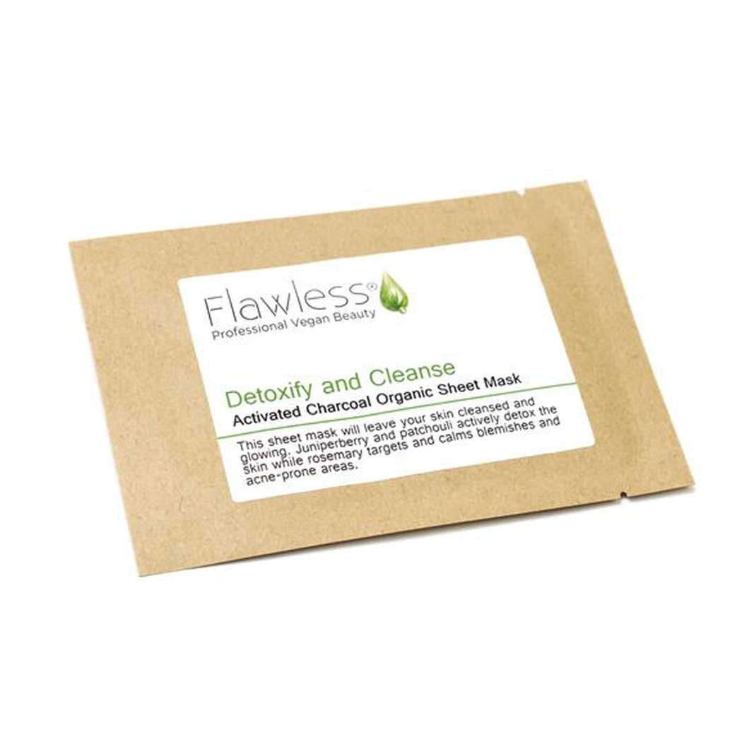 Flawless detoxify and cleanse face mask sheet sachet. Vegan and cruelty-free. Available at Lovethical along with plenty of other vegan and cruelty-free beauty products, makeup, make up, toiletries and cosmetics for all your gift and present needs. 