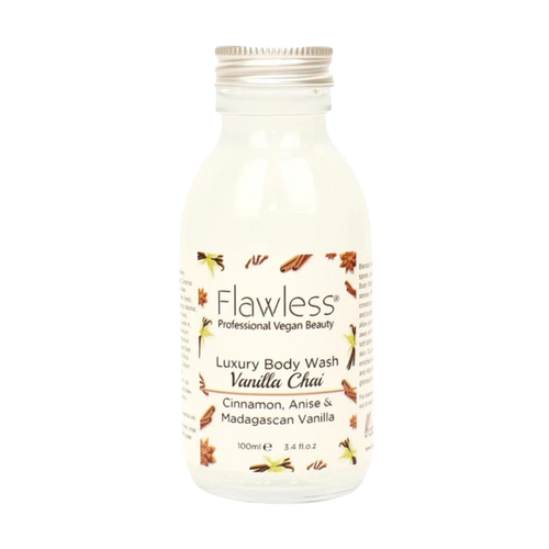 1 glass bottle of Flawless luxury body wash - vanilla chai. Vegan and cruelty-free. Available at Lovethical along with plenty of other vegan and cruelty-free beauty products, makeup, make up, toiletries and cosmetics for all your gift and present needs. 