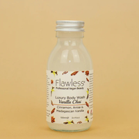 1 glass bottle of Flawless luxury body wash - vanilla chai. Vegan and cruelty-free. Available at Lovethical along with plenty of other vegan and cruelty-free beauty products, makeup, make up, toiletries and cosmetics for all your gift and present needs. 