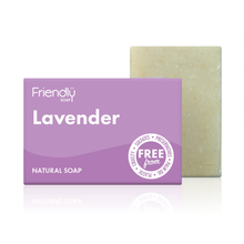 Load image into Gallery viewer, Friendly Soap lavender soap. Vegan and cruelty-free. Available at Lovethical along with plenty of other vegan and cruelty-free beauty products, makeup, make up, toiletries and cosmetics for all your gift and present needs. 
