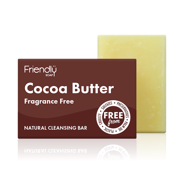 Friendly Soap cocoa butter fragrance-fee cleansing bar, boxed and unboxed. Vegan and cruelty-free. Available at Lovethical along with plenty of other vegan and cruelty-free beauty products, makeup, make up, toiletries and cosmetics for all your gift and present needs. 