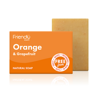 Friendly Soap orange and grapefruit soap, boxed and unboxed. Vegan and cruelty-free. Available at Lovethical along with plenty of other vegan and cruelty-free beauty products, makeup, make up, toiletries and cosmetics for all your gift and present needs. 