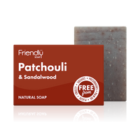 Friendly Soap patchouli and sandalwood soap, boxed and unboxed. Vegan and cruelty-free. Available at Lovethical along with plenty of other vegan and cruelty-free beauty products, makeup, make up, toiletries and cosmetics for all your gift and present needs. 