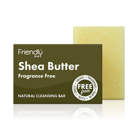 Friendly Soap shea butter fragrance free cleansing bar, boxed and unboxed. Vegan and cruelty-free. Available at Lovethical along with plenty of other vegan and cruelty-free beauty products, makeup, make up, toiletries and cosmetics for all your gift and present needs. 