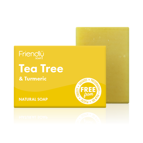 Friendly Soap tea tree and turmeric soap, boxed and unboxed. Vegan and cruelty-free. Available at Lovethical along with plenty of other vegan and cruelty-free beauty products, makeup, make up, toiletries and cosmetics for all your gift and present needs. 