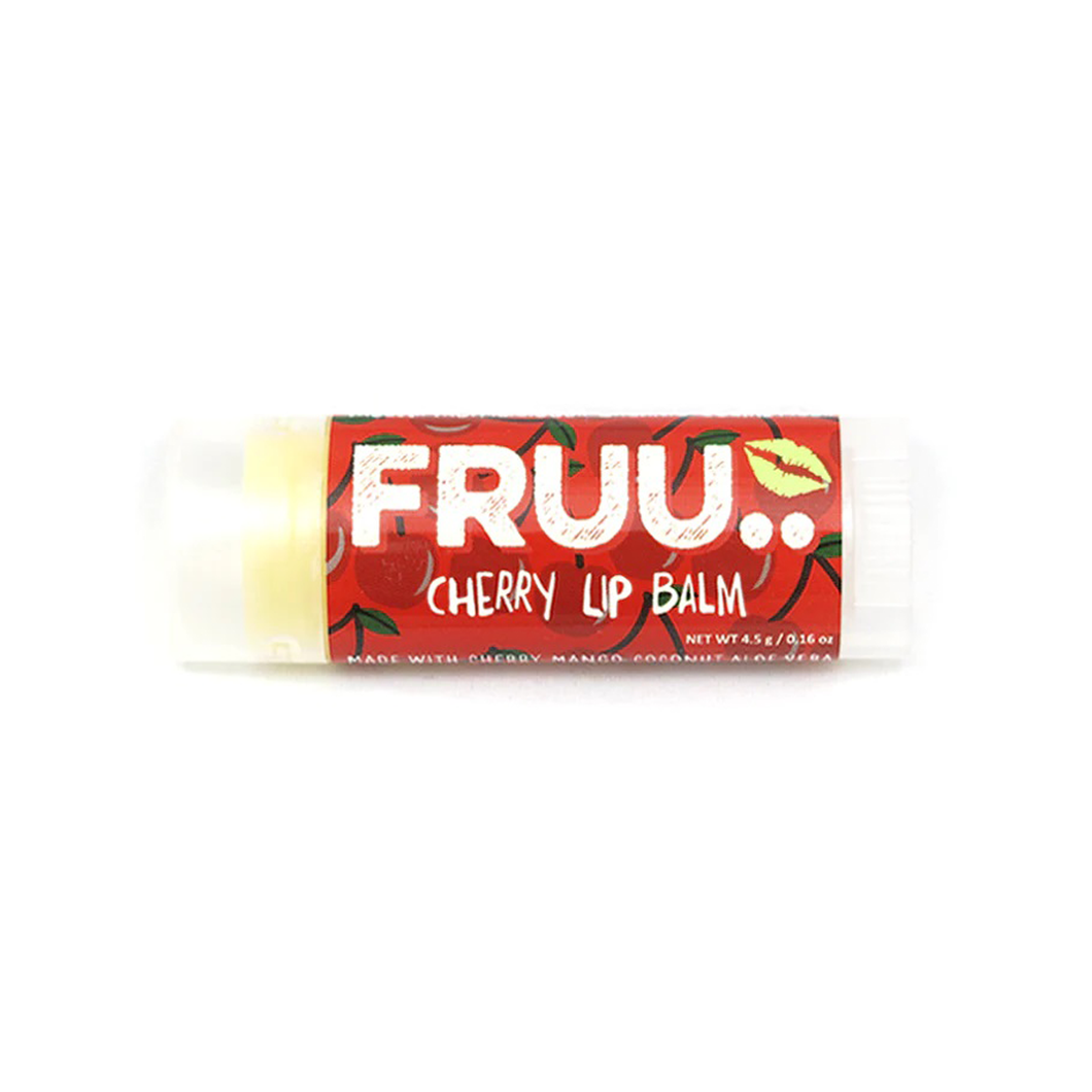 Fruu cherry lip balm. Vegan and cruelty-free. Available at Lovethical along with plenty of other vegan and cruelty-free beauty products, makeup, make up, toiletries and cosmetics for all your gift and present needs. 
