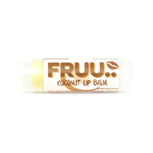 Load image into Gallery viewer, Fruu coconut lip balm. Vegan and cruelty-free. Available at Lovethical along with plenty of other vegan and cruelty-free beauty products, makeup, make up, toiletries and cosmetics for all your gift and present needs. 
