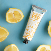 Load image into Gallery viewer, Fruu lemon deodorant balm. Vegan and cruelty-free. Available at Lovethical along with plenty of other vegan and cruelty-free beauty products, makeup, make up, toiletries and cosmetics for all your gift and present needs. 
