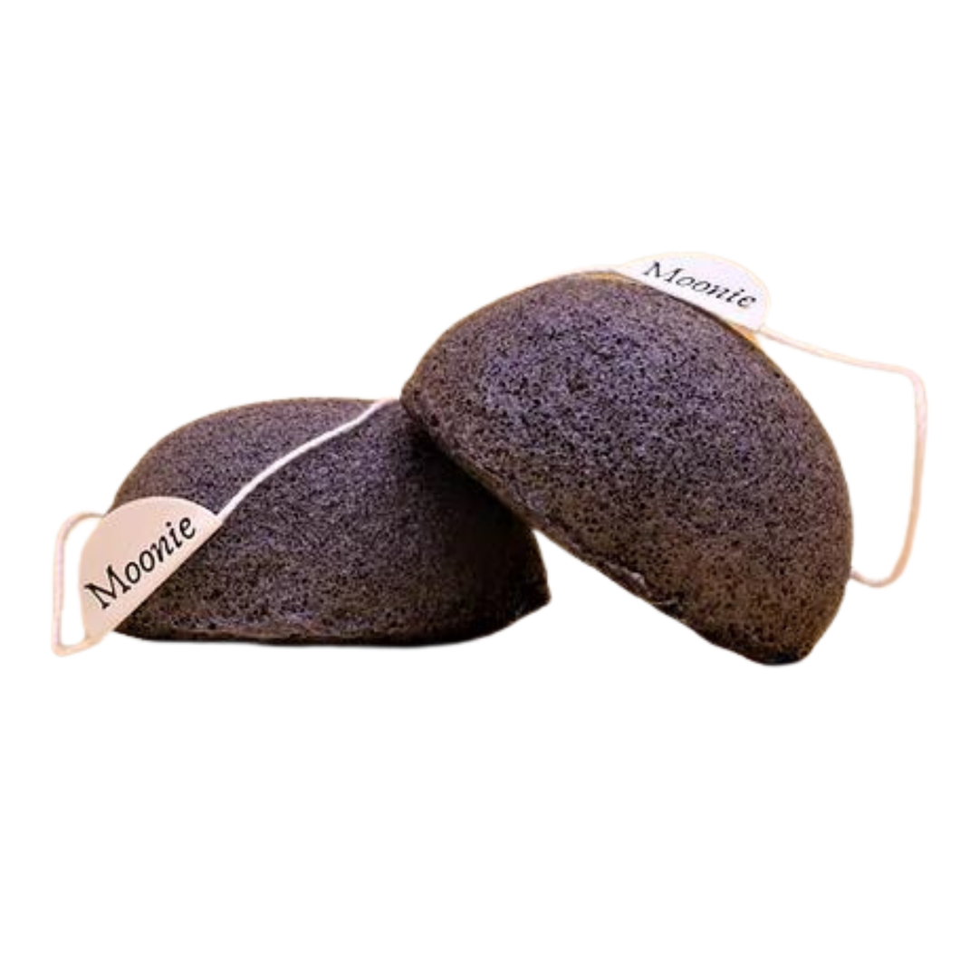 Moonie black konjac sponge. Vegan and cruelty-free. Available at Lovethical along with plenty of other vegan and cruelty-free beauty products, makeup, make up, toiletries and cosmetics for all your gift and present needs. 