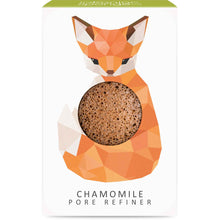 Load image into Gallery viewer, The Konjac Sponge Company Mini Pore Refiner Fox With Chamomile. Picture shows the beautiful packaging that has a cute picture of a fox on it. Vegan and cruelty-free. Available at Lovethical along with plenty of other vegan and cruelty-free beauty products, makeup, make up, toiletries and cosmetics for all your gift and present needs. 
