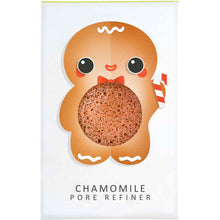 Load image into Gallery viewer, The Konjac Sponge Company Mini Pore Refiner Gingerbread Man. Picture shows the beautiful packaging that has a cute picture of a gingerbread man on it. Vegan and cruelty-free. Available at Lovethical along with plenty of other vegan and cruelty-free beauty products, makeup, make up, toiletries and cosmetics for all your gift and present needs. 
