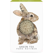 Load image into Gallery viewer, The Konjac Sponge Company Mini Pore Refiner Rabbit With Green Tea. Picture shows the beautiful packaging that has a cute picture of a rabbit on it. Vegan and cruelty-free. Available at Lovethical along with plenty of other vegan and cruelty-free beauty products, makeup, make up, toiletries and cosmetics for all your gift and present needs. 
