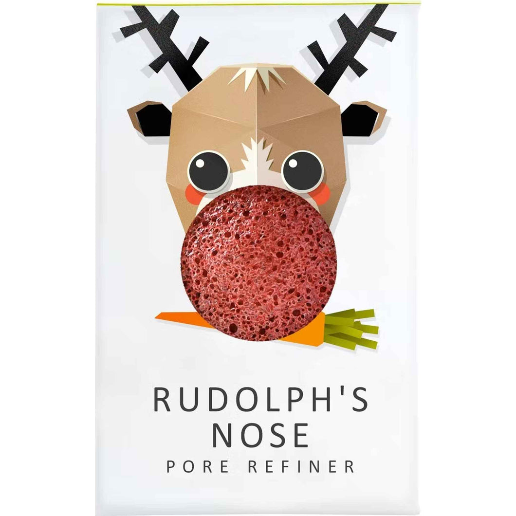 The Konjac Sponge Company Mini Pore Refiner Rudolph. Picture shows the beautiful packaging that has a cute picture of Rudolph on it. Vegan and cruelty-free. Available at Lovethical along with plenty of other vegan and cruelty-free beauty products, makeup, make up, toiletries and cosmetics for all your gift and present needs. 