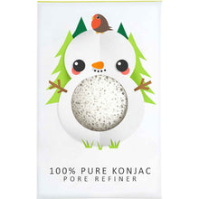 Load image into Gallery viewer, The Konjac Sponge Company Mini Pore Refiner Snowman. Picture shows the beautiful packaging that has a cute picture of a snowman on it. Vegan and cruelty-free. Available at Lovethical along with plenty of other vegan and cruelty-free beauty products, makeup, make up, toiletries and cosmetics for all your gift and present needs. 
