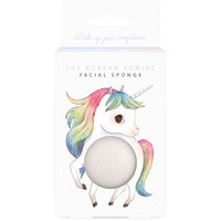 The Konjac Sponge Company Mini Pore Refiner Unicorn With Shower Hook. Picture shows the beautiful packaging that has a cute picture of a Unicorn on it. Vegan and cruelty-free. Available at Lovethical along with plenty of other vegan and cruelty-free beauty products, makeup, make up, toiletries and cosmetics for all your gift and present needs. 