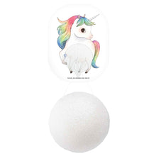Load image into Gallery viewer, The Konjac Sponge Company Mini Pore Refiner Unicorn With Shower Hook. Picture shows a close up of the konjac sponge hanging on the unicorn shower hook. Vegan and cruelty-free. Available at Lovethical along with plenty of other vegan and cruelty-free beauty products, makeup, make up, toiletries and cosmetics for all your gift and present needs. 
