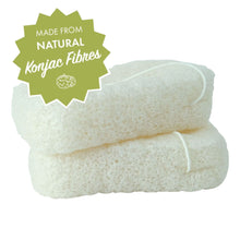 Load image into Gallery viewer, Friendly Soap konjac sponge - photo shows two konjac sponges. Vegan and cruelty-free. Available at Lovethical along with plenty of other vegan and cruelty-free beauty products, makeup, make up, toiletries and cosmetics for all your gift and present needs. 
