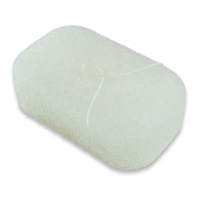 Load image into Gallery viewer, Friendly Soap konjac sponge - photo shows a konjac sponge alongside its cardboard outer packaging. Vegan and cruelty-free. Available at Lovethical along with plenty of other vegan and cruelty-free beauty products, makeup, make up, toiletries and cosmetics for all your gift and present needs. 
