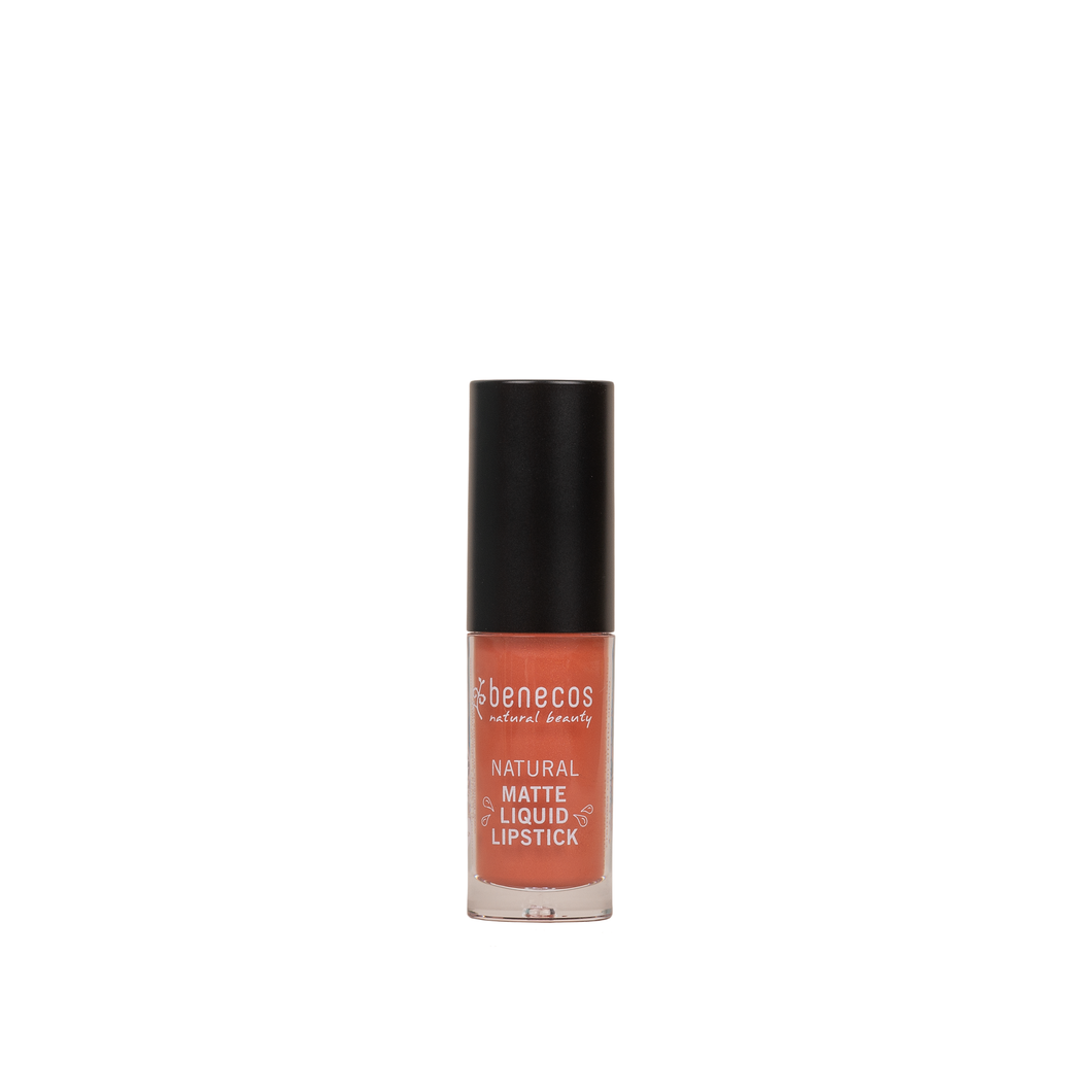 Pot of benecos natural matte liquid lipstick - coral kiss. Vegan and cruelty-free. Available at Lovethical along with plenty of other vegan and cruelty-free beauty products, makeup, make up, toiletries and cosmetics for all your gift and present needs. 