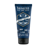 benecos 3 in 1 body wash gel for men. Body, hair and face. Vegan and cruelty-free. Available at Lovethical along with plenty of other vegan and cruelty-free beauty products, makeup, make up, toiletries and cosmetics for all your gift and present needs. 