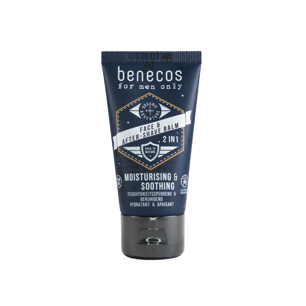 benecos mens face & aftershave balm 2 in 1. Moisturising and soothing. Vegan and cruelty-free. Available at Lovethical along with plenty of other vegan and cruelty-free beauty products, makeup, make up, toiletries and cosmetics for all your gift and present needs. 