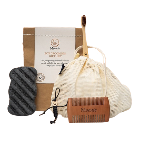 Moonie eco grooming gift set. Vegan and cruelty-free. Available at Lovethical along with plenty of other vegan and cruelty-free beauty products, makeup, make up, toiletries and cosmetics for all your gift and present needs. 