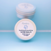 Flawless nose balm for dogs - soothing and nourishing. Image shows a close-up of the product. Vegan and cruelty-free. Available at Lovethical along with plenty of other vegan and cruelty-free beauty products, makeup, make up, toiletries and cosmetics for all your gift and present needs. 