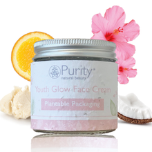 Load image into Gallery viewer, Pot of Purity&#39;s Youth Glow Face Cream with plantable packaging. Vegan and cruelty-free. Available at Lovethical along with plenty of other vegan and cruelty-free beauty products, makeup, make up, toiletries and cosmetics for all your gift and present needs. 
