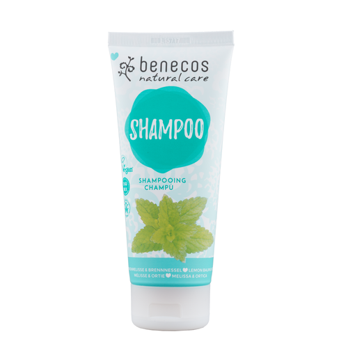 benecos shampoo - melissa lemon balm and nettle for oily hair. Vegan and cruelty-free. Available at Lovethical along with plenty of other vegan and cruelty-free beauty products, makeup, make up, toiletries and cosmetics for all your gift and present needs. 