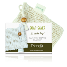 Load image into Gallery viewer, Friendly Soap soap saver - photo shows the box and the soap saver. Vegan and cruelty-free. Available at Lovethical along with plenty of other vegan and cruelty-free beauty products, makeup, make up, toiletries and cosmetics for all your gift and present needs. 
