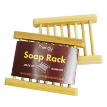 Load image into Gallery viewer, Friendly Soap bamboo soap rack, boxed and unboxed. Vegan and cruelty-free. Available at Lovethical along with plenty of other vegan and cruelty-free beauty products, makeup, make up, toiletries and cosmetics for all your gift and present needs. 
