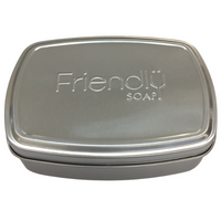 Friendly Soap travel tin unboxed. Vegan and cruelty-free. Available at Lovethical along with plenty of other vegan and cruelty-free beauty products, makeup, make up, toiletries and cosmetics for all your gift and present needs. 