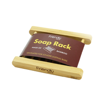 Load image into Gallery viewer, Friendly Soap bamboo soap rack boxed. Vegan and cruelty-free. Available at Lovethical along with plenty of other vegan and cruelty-free beauty products, makeup, make up, toiletries and cosmetics for all your gift and present needs. 
