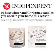 Load image into Gallery viewer, UpCircle chai latte soy wax candle. Vegan and cruelty-free. Image shows a snippet from The Independent listing the candle in its &#39;10 best winter and Christmas candles you need in your home this season&#39; article.
