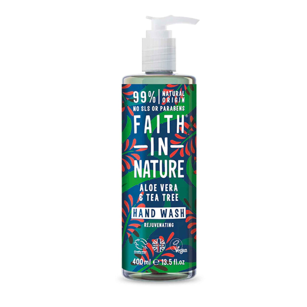 Faith in Nature Aloe Vera and Tea Tree Hand Wash Vegan and cruelty-free. Available at Lovethical along with plenty of other vegan and cruelty-free beauty products, makeup, make up, toiletries and cosmetics for all your gift and present needs. 