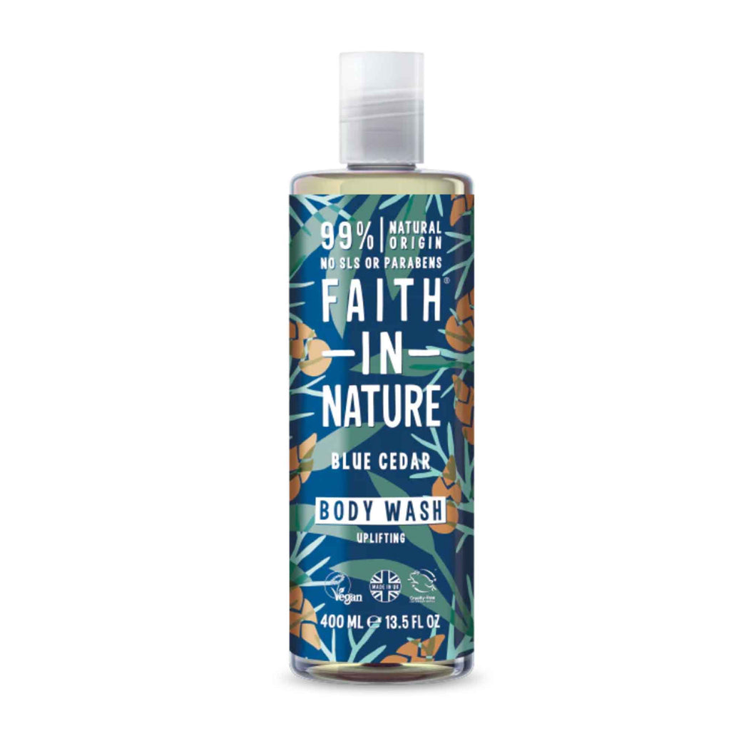 Faith in Nature Blue Cedar Body Wash Vegan and cruelty-free. Available at Lovethical along with plenty of other vegan and cruelty-free beauty products, makeup, make up, toiletries and cosmetics for all your gift and present needs. 