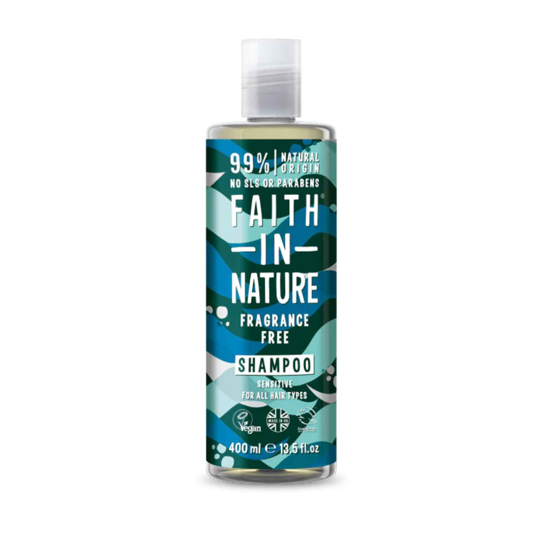 Faith in Nature Fragrance Free Shampoo Vegan and cruelty-free. Available at Lovethical along with plenty of other vegan and cruelty-free beauty products, makeup, make up, toiletries and cosmetics for all your gift and present needs. 